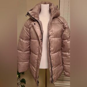 Two by Vince Camuto Women Puffer Jacket with Hoodie Tan
